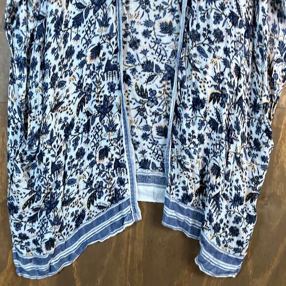 LOFT Womens Kimono White Blue Multicolor Floral Open Front XSmall/Small - Picture 3 of 12